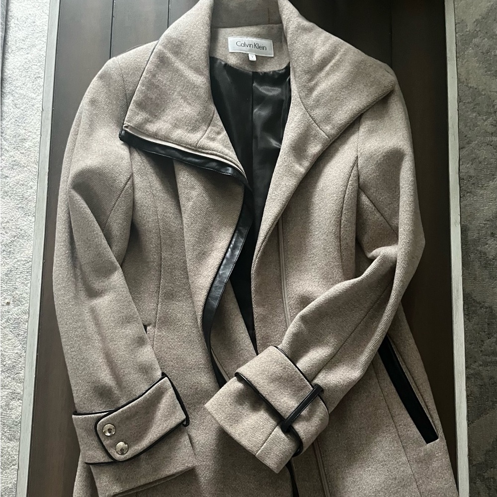 Calvin Klein Jacket Coat Wool Blend Faux Leather 2